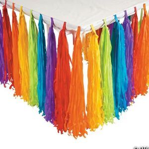 9 Ft. x 29" Rainbow Party Bright Colors Fringe Strips Table Skirt